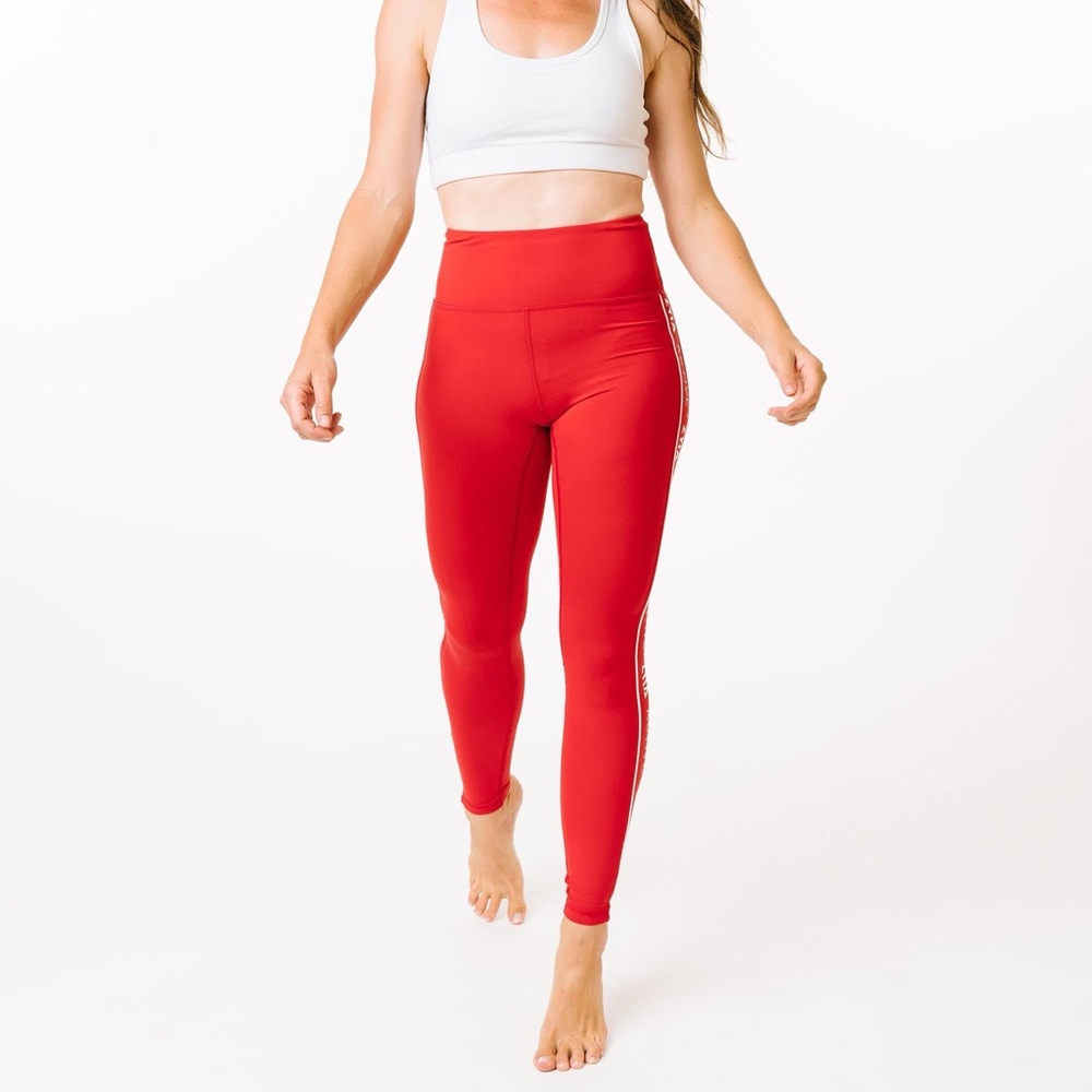 Red Logo Stripe Light n Tight Hi-Rise Legging •6-8•
